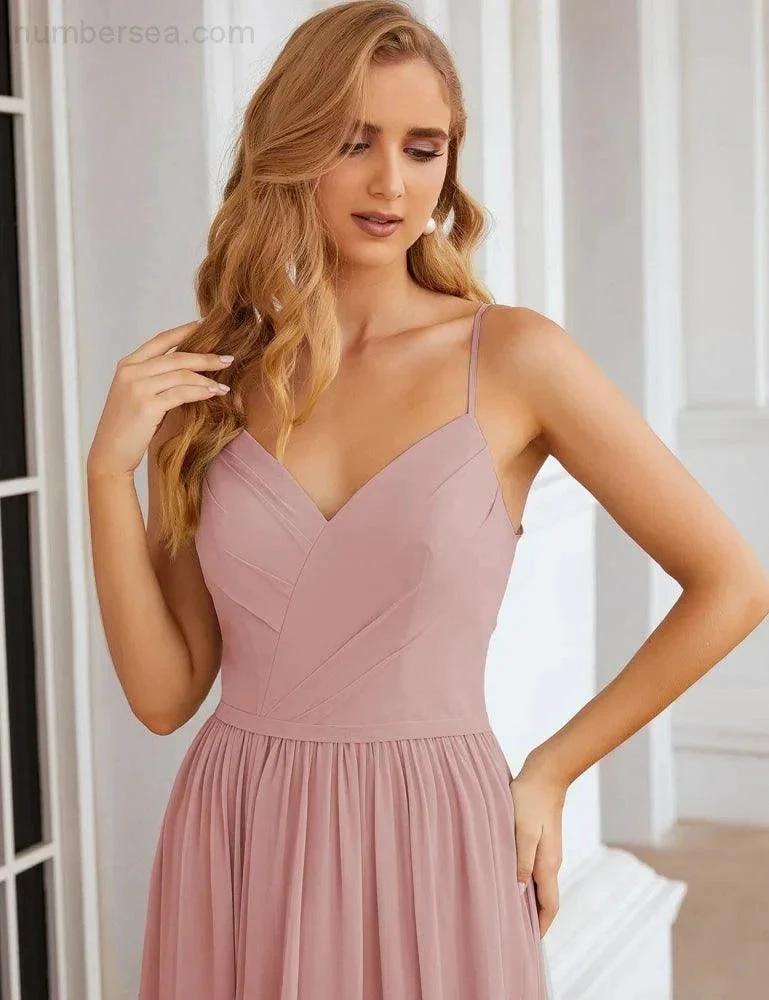 Numbersea Spaghetti Strap Bridesmaid Dresses Long Formal Party Prom Gowns 28060