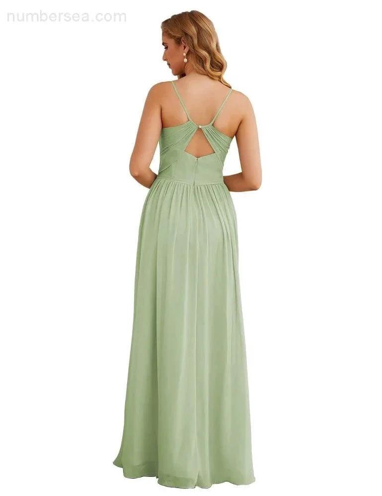 Numbersea Spaghetti Strap Bridesmaid Dresses Long Formal Party Prom Gowns 28060