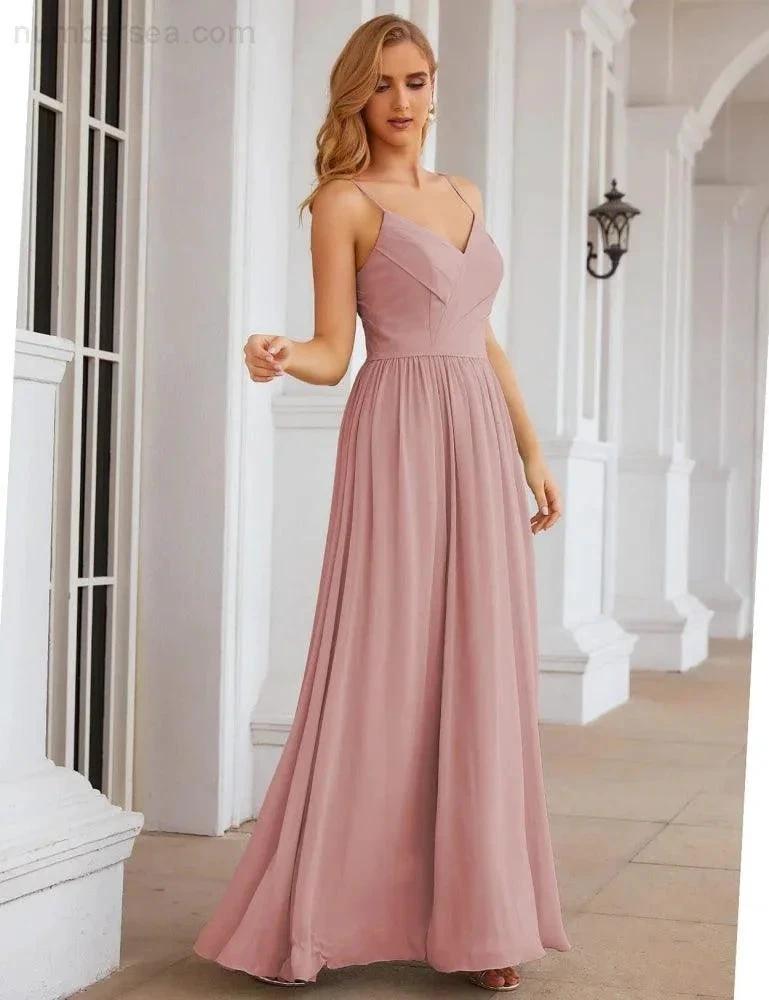 Numbersea Spaghetti Strap Bridesmaid Dresses Long Formal Party Prom Gowns 28060