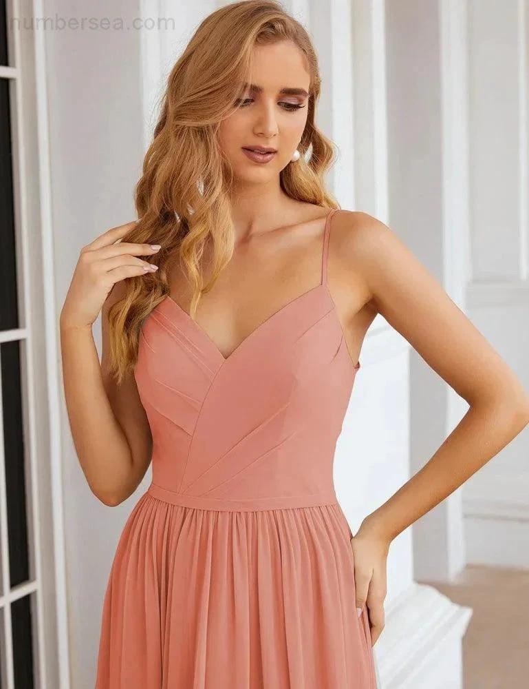 Numbersea Spaghetti Strap Bridesmaid Dresses Long Formal Party Prom Gowns 28060