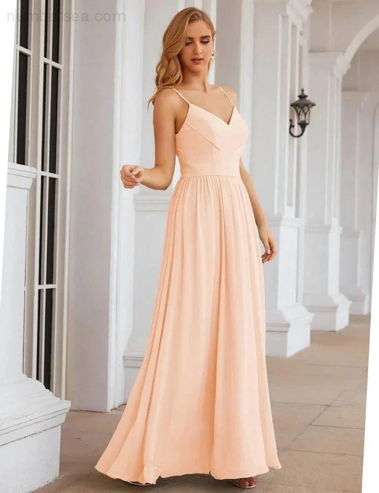 Numbersea Spaghetti Strap Bridesmaid Dresses Long Formal Party Prom Gowns 28060