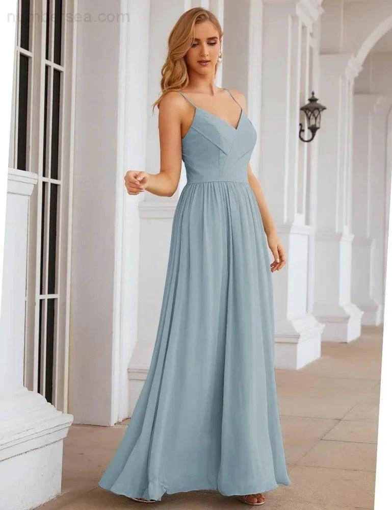 Numbersea Spaghetti Strap Bridesmaid Dresses Long Formal Party Prom Gowns 28060