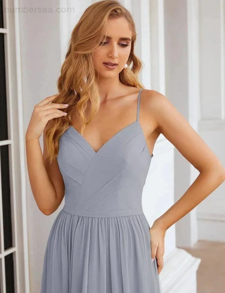 Numbersea Spaghetti Strap Bridesmaid Dresses Long Formal Party Prom Gowns 28060
