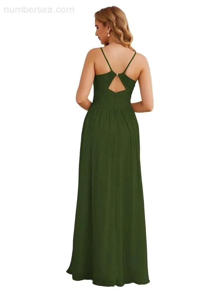 Numbersea Spaghetti Strap Bridesmaid Dresses Long Formal Party Prom Gowns 28060