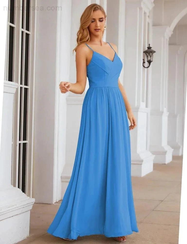 Numbersea Spaghetti Strap Bridesmaid Dresses Long Formal Party Prom Gowns 28060