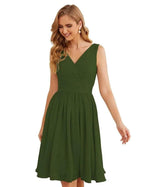Numbersea V-Neck Bridesmaid Dresses Chiffon Short Knee Length Formal Prom Gowns for Women Party Homecoming  SEA28062