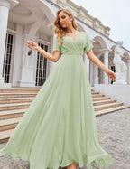 Numbersea Wrap V-Neck Chiffon Bridesmaid Dresses Long Formal Maxi Evening Gown for Wedding Guests  SEA28049