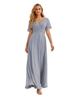 Numbersea Wrap V-Neck Chiffon Bridesmaid Dresses Long Formal Maxi Evening Gown for Wedding Guests  SEA28049