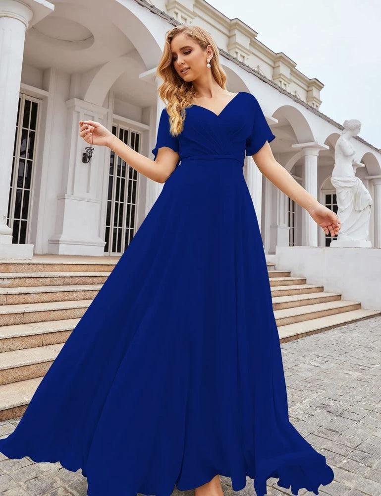 Numbersea Wrap V-Neck Chiffon Bridesmaid Dresses Long Formal Maxi Evening Gown for Wedding Guests  SEA28049