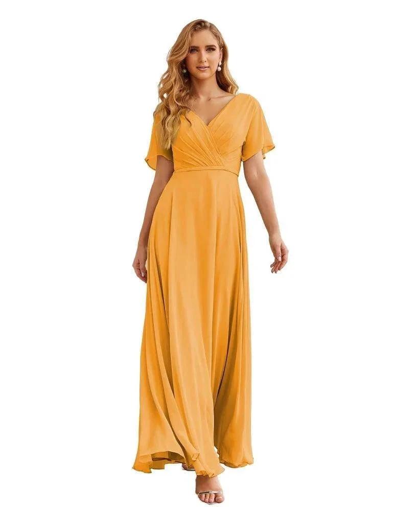 Numbersea Wrap V-Neck Chiffon Bridesmaid Dresses Long Formal Maxi Evening Gown for Wedding Guests  SEA28049