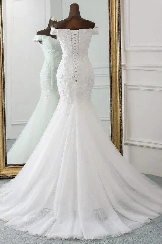 Off Shoulder Lace-up Applique Pretty Mermaid Elegant Wedding Dresses