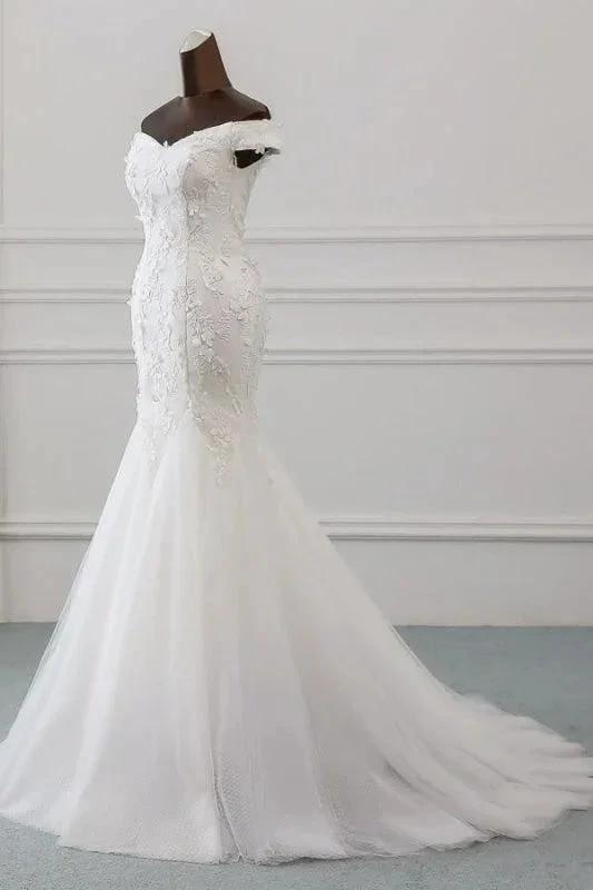 Off Shoulder Lace-up Applique Pretty Mermaid Elegant Wedding Dresses