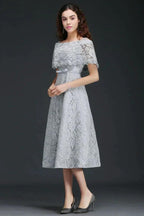 Off Shoulder Tea-Length A Line Lace Homecoming Dresses