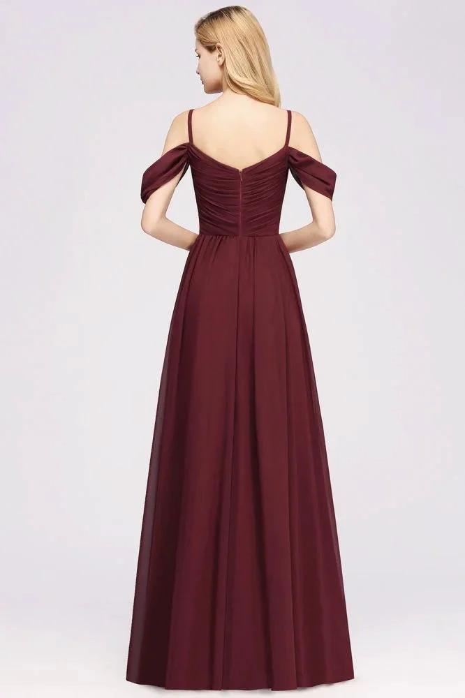 Off-the-Shoulder A-line Chiffon Bridesmaid Dress Floor-Length Wedding Guest Dress