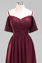 Off-the-Shoulder A-line Chiffon Bridesmaid Dress Floor-Length Wedding Guest Dress