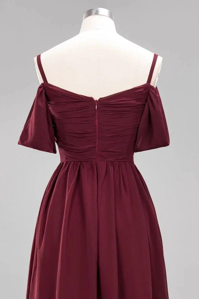Off-the-Shoulder A-line Chiffon Bridesmaid Dress Floor-Length Wedding Guest Dress