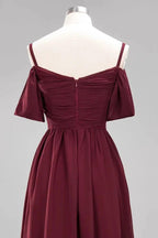 Off-the-Shoulder A-line Chiffon Bridesmaid Dress Floor-Length Wedding Guest Dress