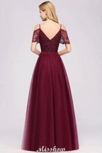 Off the Shoulder Burgundy Aline Bridesmaid Dress Floor Length Tulle Evening Maxi Gown
