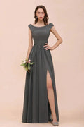 Off the Shoulder Front Side Split Bridesmaid Dress A-line Wedding Guest Dress