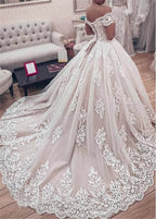 Off the Shoulder Lace Appliques Ball Gown Wedding Dress WD027
