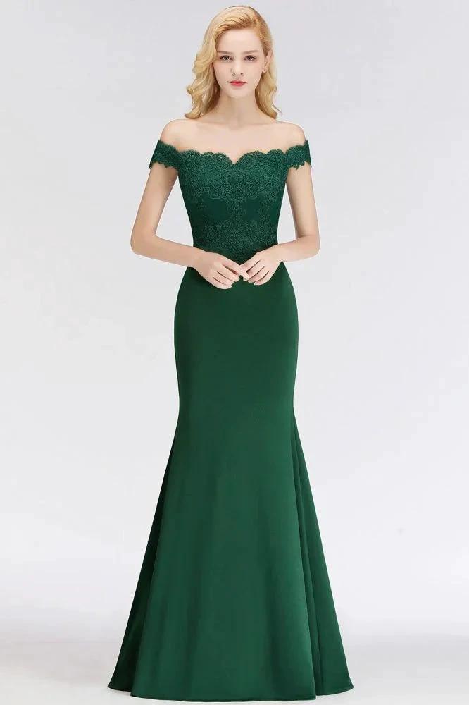 Off-the-shoulder Long Appliques Satin Mermaid Prom Gown Bridesmaid Dresses