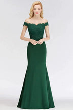 Off-the-shoulder Long Appliques Satin Mermaid Prom Gown Bridesmaid Dresses