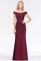 Off-the-shoulder Long Appliques Satin Mermaid Prom Gown Bridesmaid Dresses