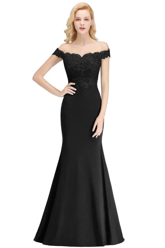 Off-the-shoulder Long Appliques Satin Mermaid Prom Gown Bridesmaid Dresses