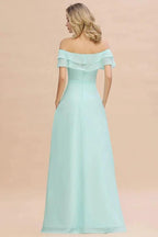 Off the Shoulder Mini-Green Front Slit Bridesmaid Dress Aline Beach Wedding Dress