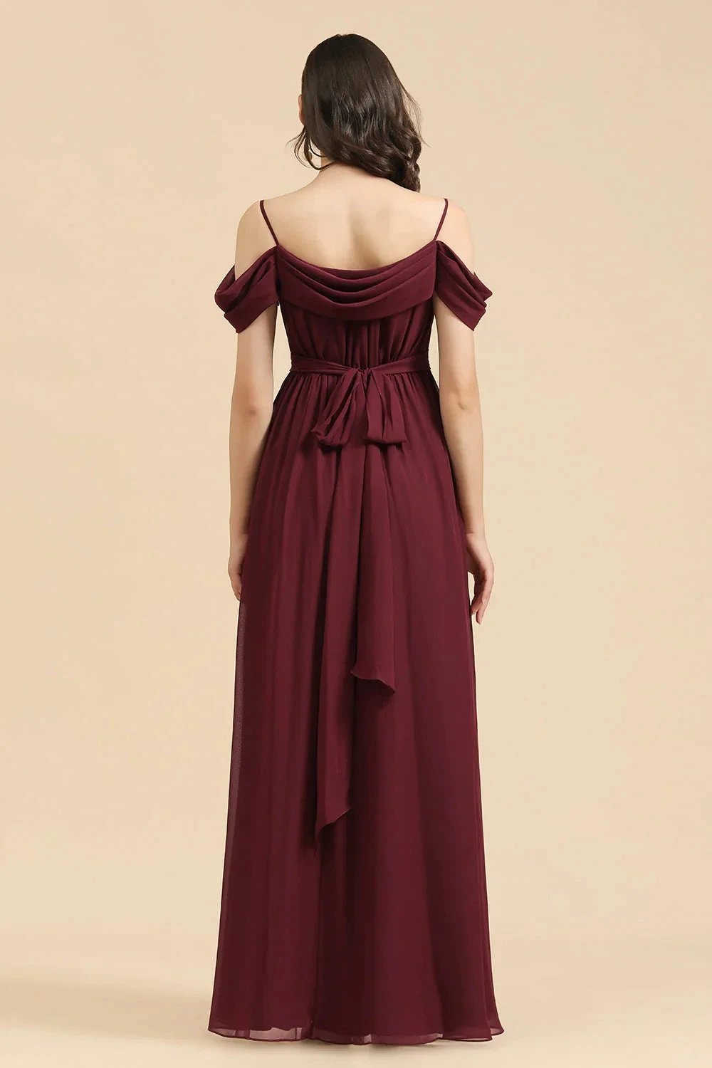 Off-the-Shoulder Sweetheart Burgundy Long Bridesmaid Dress With Slit