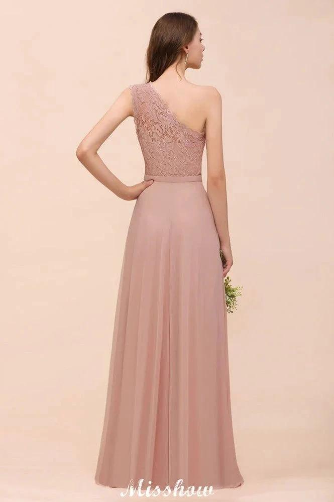 One Shoulder Chiffon Bridesmaid Dress Dusty Pink Wedding Guest Dress for Bride