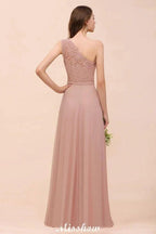 One Shoulder Chiffon Bridesmaid Dress Dusty Pink Wedding Guest Dress for Bride