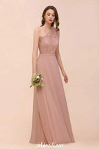 One Shoulder Chiffon Bridesmaid Dress Dusty Pink Wedding Guest Dress for Bride