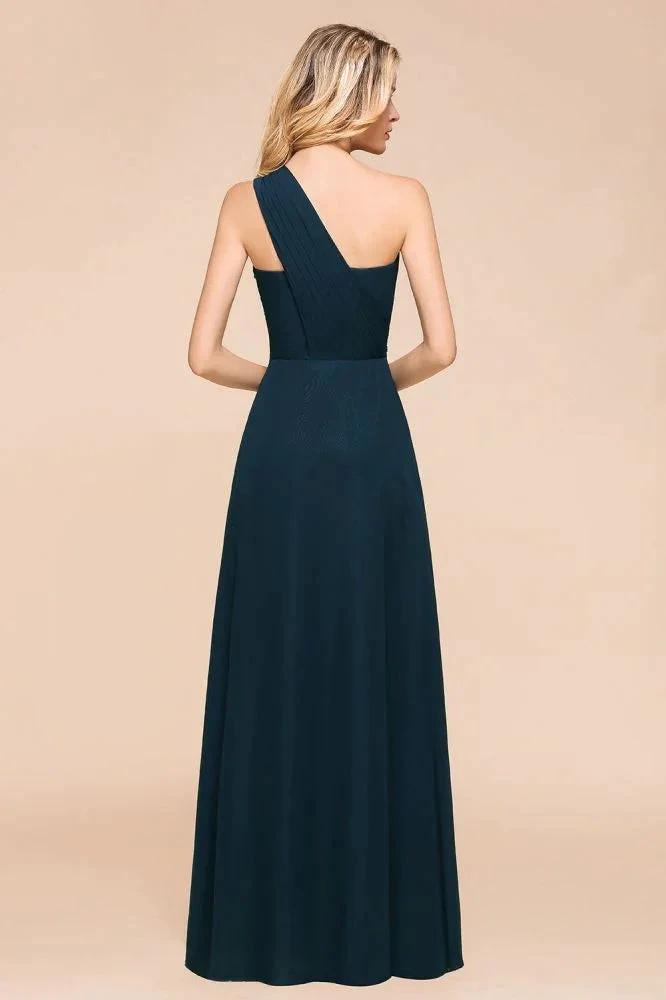 One Shoulder Floor-Length Bridesmaid Dress A-line Chiffon Wedding Party Dresses