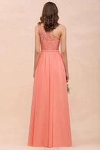 One Shoulder Floral Bridesmaid Dress Side Split Formal Wedding Guest Dress with Pocket