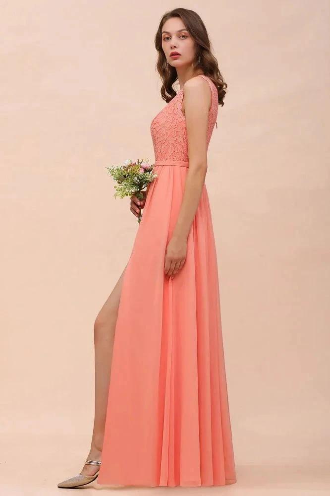One Shoulder Floral Bridesmaid Dress Side Split Formal Wedding Guest Dress with Pocket