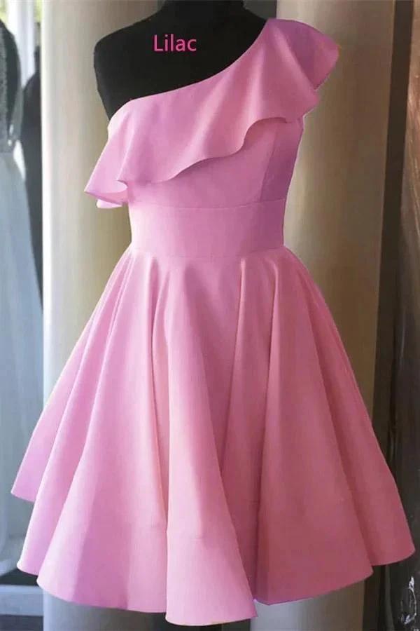 One Shoulder Ruffled Short Prom Dress Yellow Homecoming Dress PD342