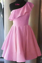 One Shoulder Ruffled Short Prom Dress Yellow Homecoming Dress PD342