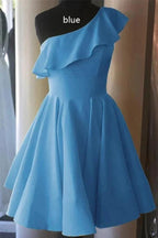 One Shoulder Ruffled Short Prom Dress Yellow Homecoming Dress PD342