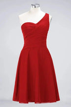 One-Shoulder Sweetheart Knee-Length Bridesmaid Dress Ruffles aline Party Dress