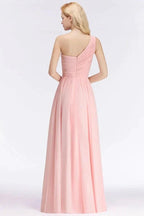 One-shoulder Sweetheart Ruffles Chiffon Bridesmaid Dress Aline Evening Dress