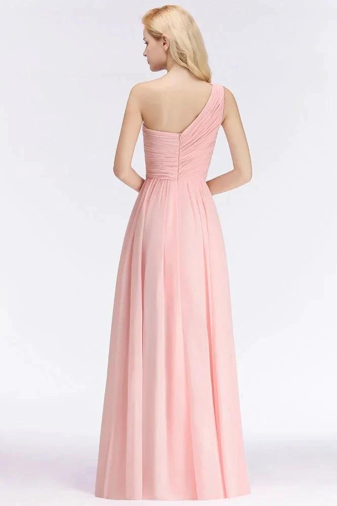 One-shoulder Sweetheart Ruffles Chiffon Bridesmaid Dress Aline Evening Dress