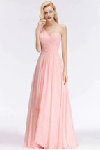 One-shoulder Sweetheart Ruffles Chiffon Bridesmaid Dress Aline Evening Dress