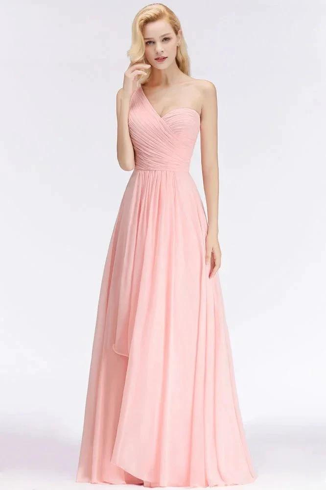 One-shoulder Sweetheart Ruffles Chiffon Bridesmaid Dress Aline Evening Dress
