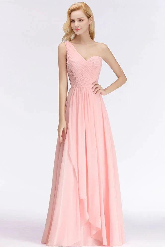 One-shoulder Sweetheart Ruffles Chiffon Bridesmaid Dress Aline Evening Dress