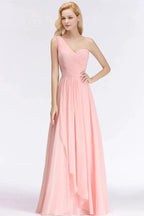 One-shoulder Sweetheart Ruffles Chiffon Bridesmaid Dress Aline Evening Dress