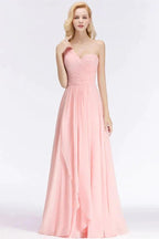 One-shoulder Sweetheart Ruffles Chiffon Bridesmaid Dress Aline Evening Dress