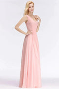 One-shoulder Sweetheart Ruffles Chiffon Bridesmaid Dress Aline Evening Dress