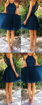 Open Back Halter Purple Beaded Homecoming Cocktail Dresses PG020
