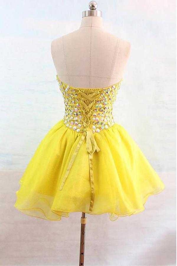 Organza Sweetheart Yellow Homecoming Dresses With Beading PG132